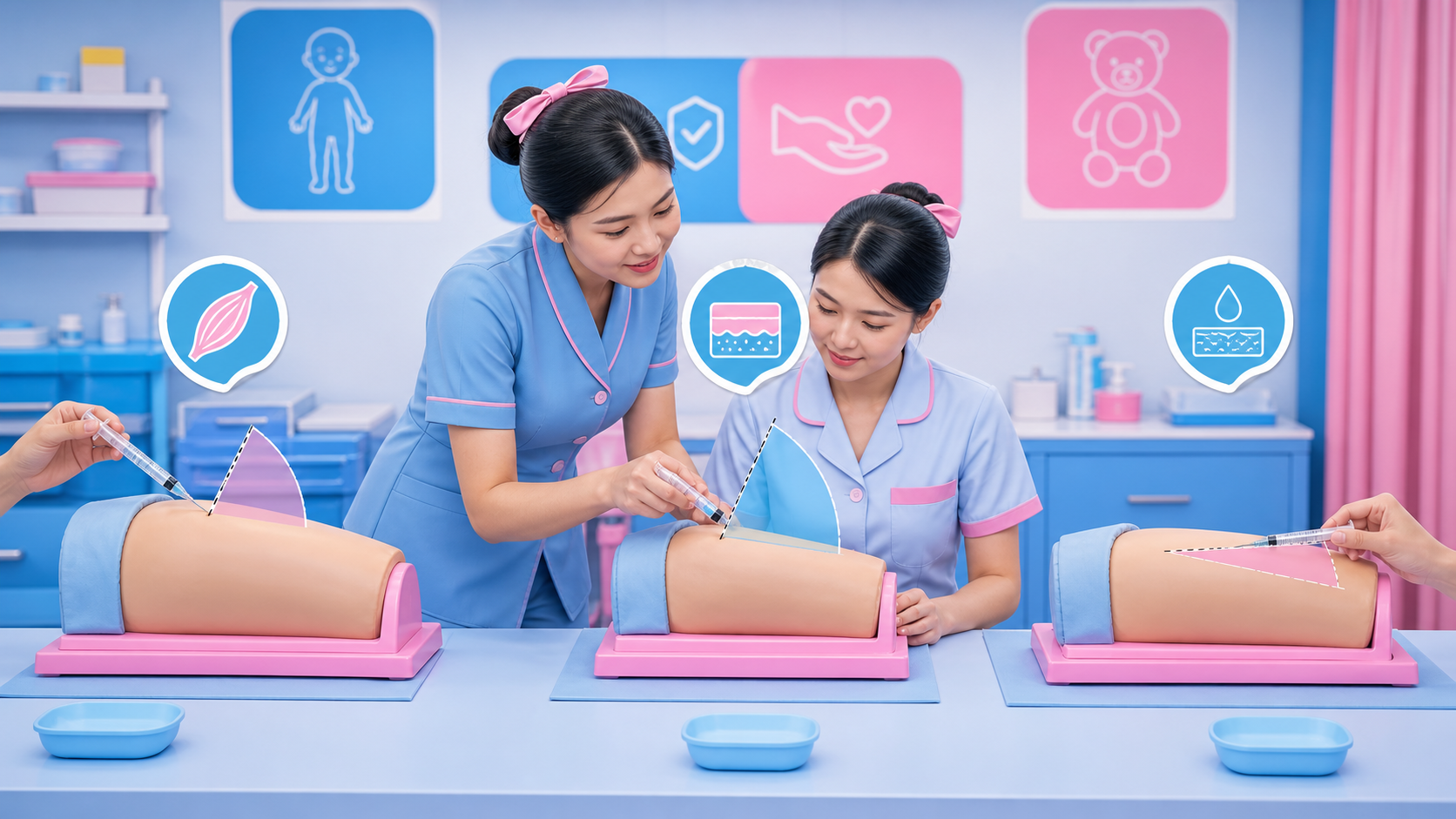 การฝึกมุมฉีดวัคซีนกับหุ่นจำลอง